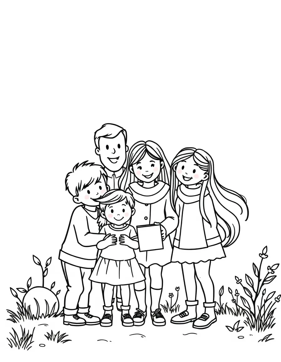 (family) Kids helping parents organize photos