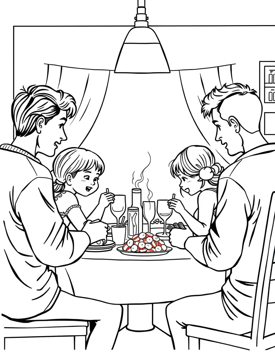 (family) Family having a backwards dinner