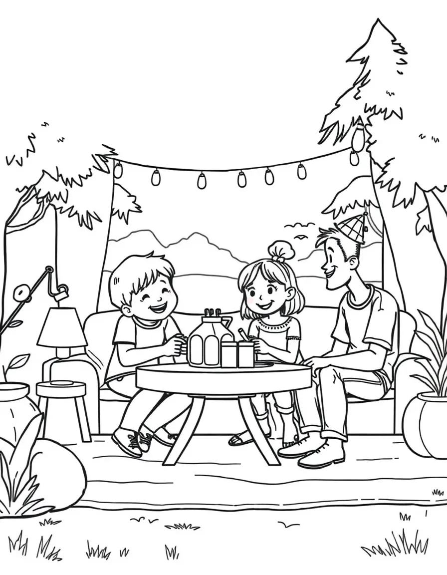 (family) Family having a living room campout