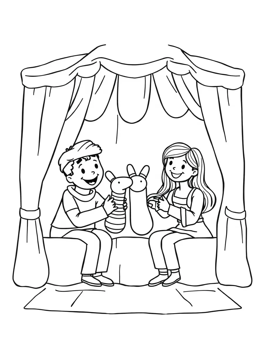 (family) Family having a sock puppet show