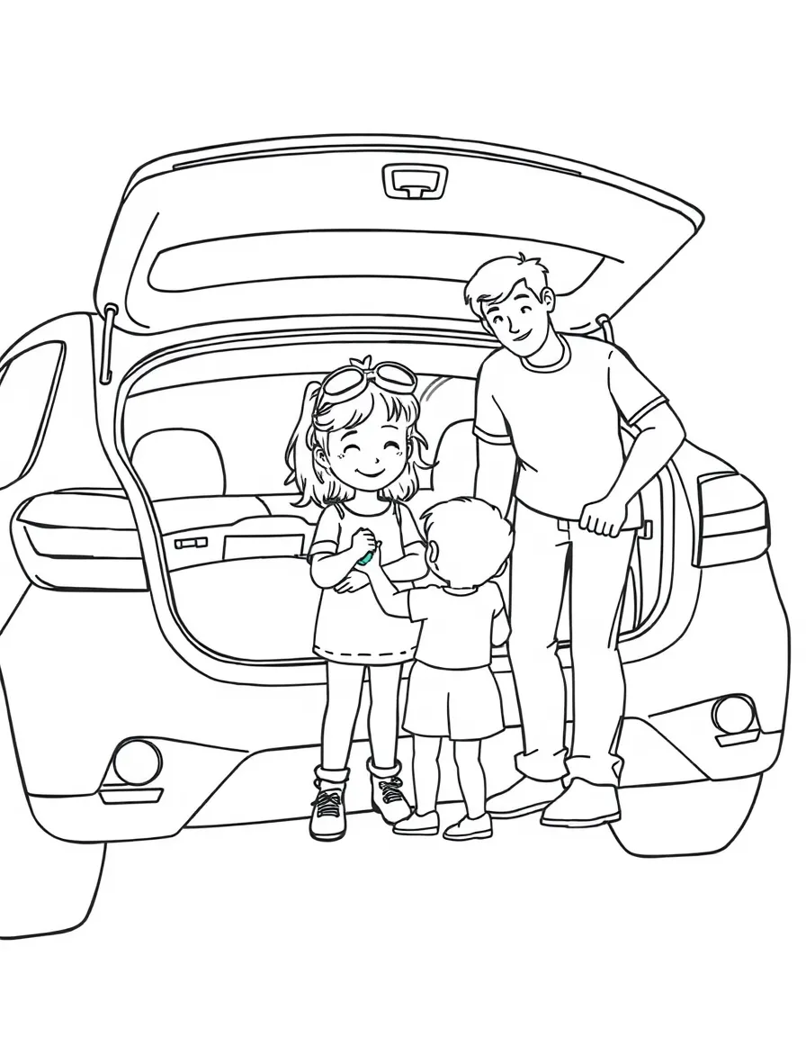 (family) Kids helping parents clean out car