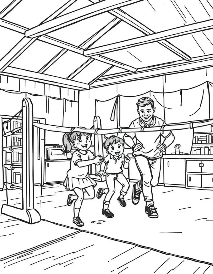 (family) Family having a indoor obstacle course