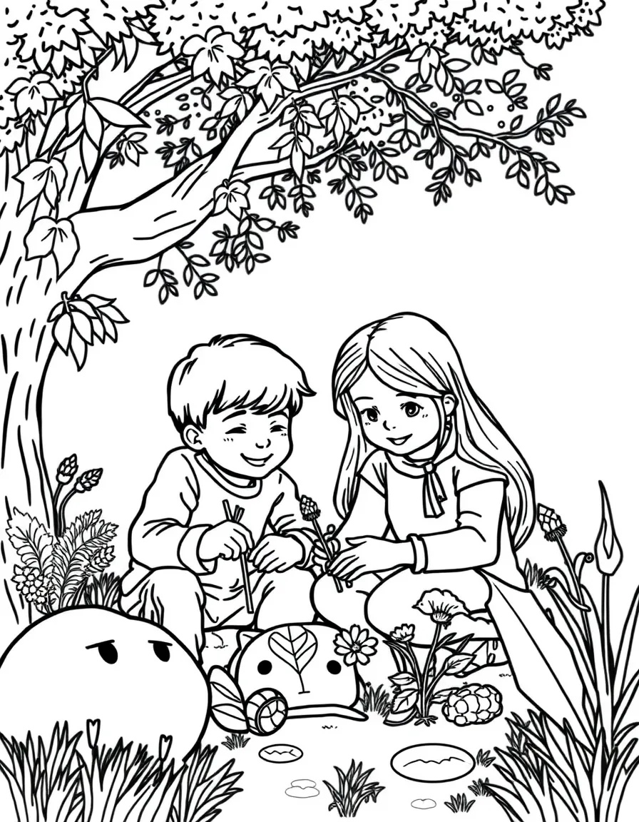 (family) Kids helping mom make nature crafts