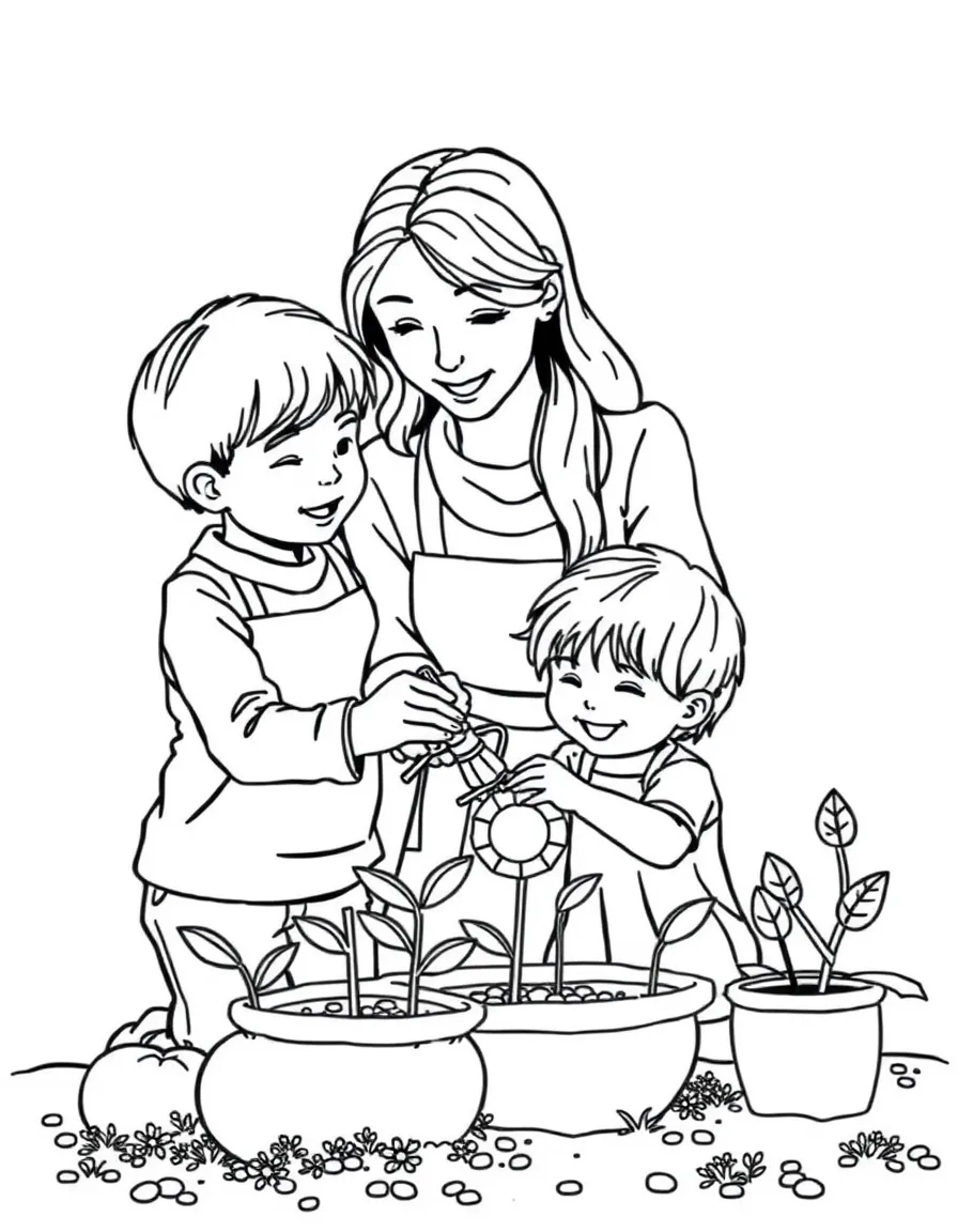 (family) Children helping mom make seed bombs
