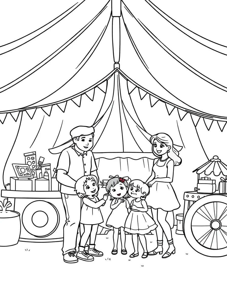 (family) Family having a indoor carnival