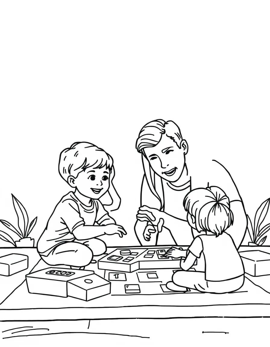 (family) Kids helping parents organize board games
