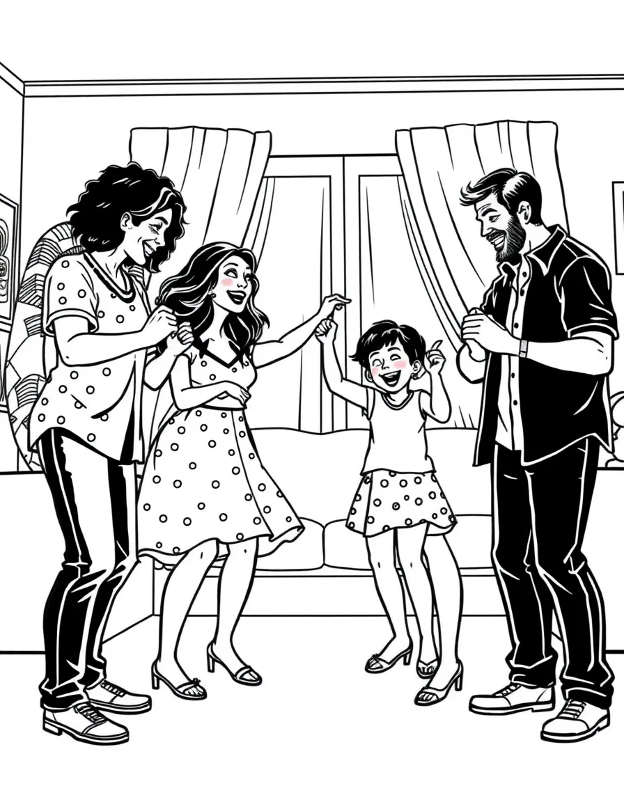 (family) Family having a living room dance party