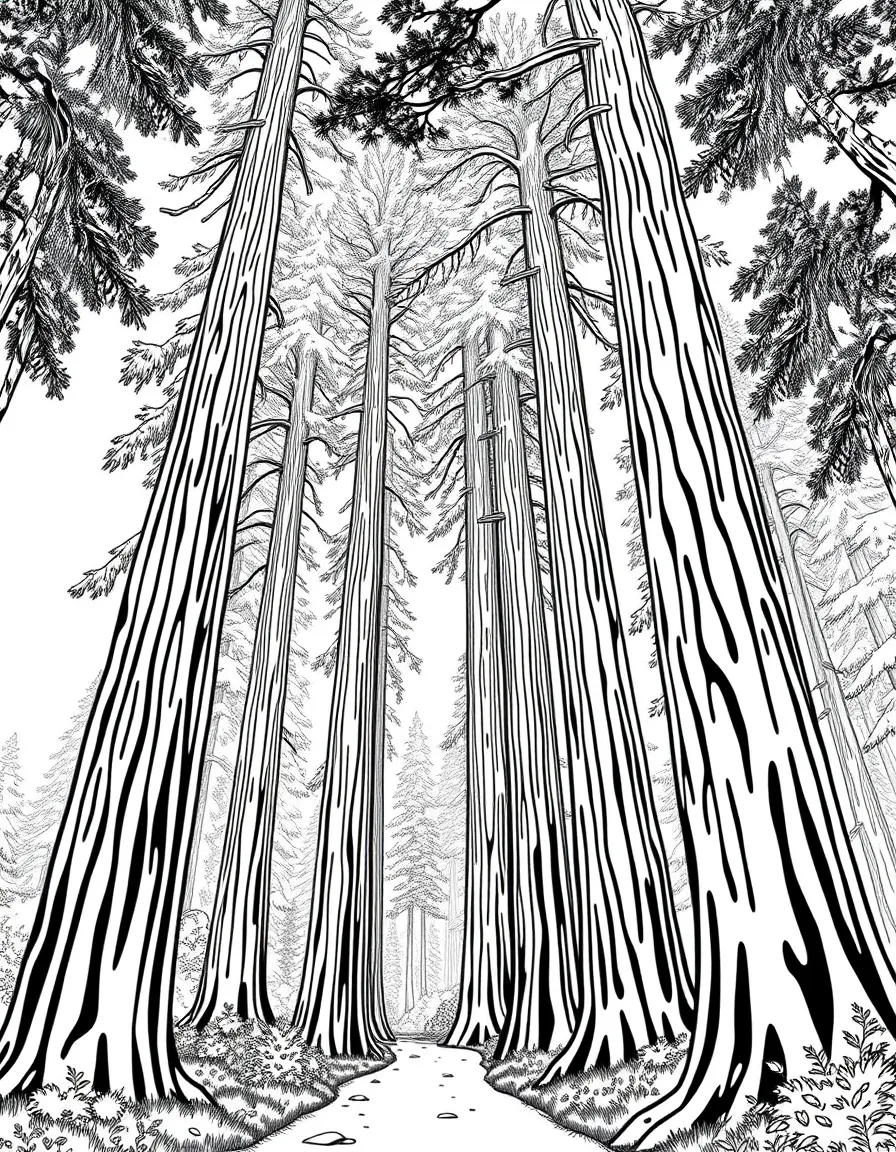 (California) Redwood trees towering over a forest path