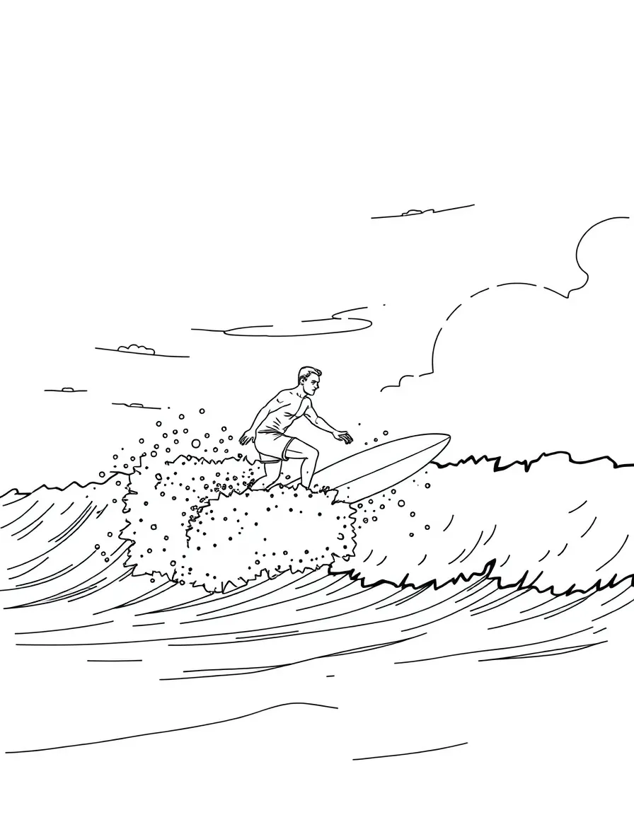 (California) Surfer riding a wave at a California beach