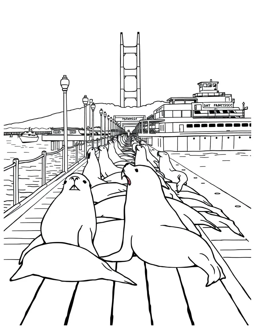(California) Sea lions sunbathing on Pier 39 in San Francisco