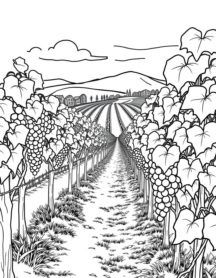 (California) Napa Valley vineyard with grape clusters