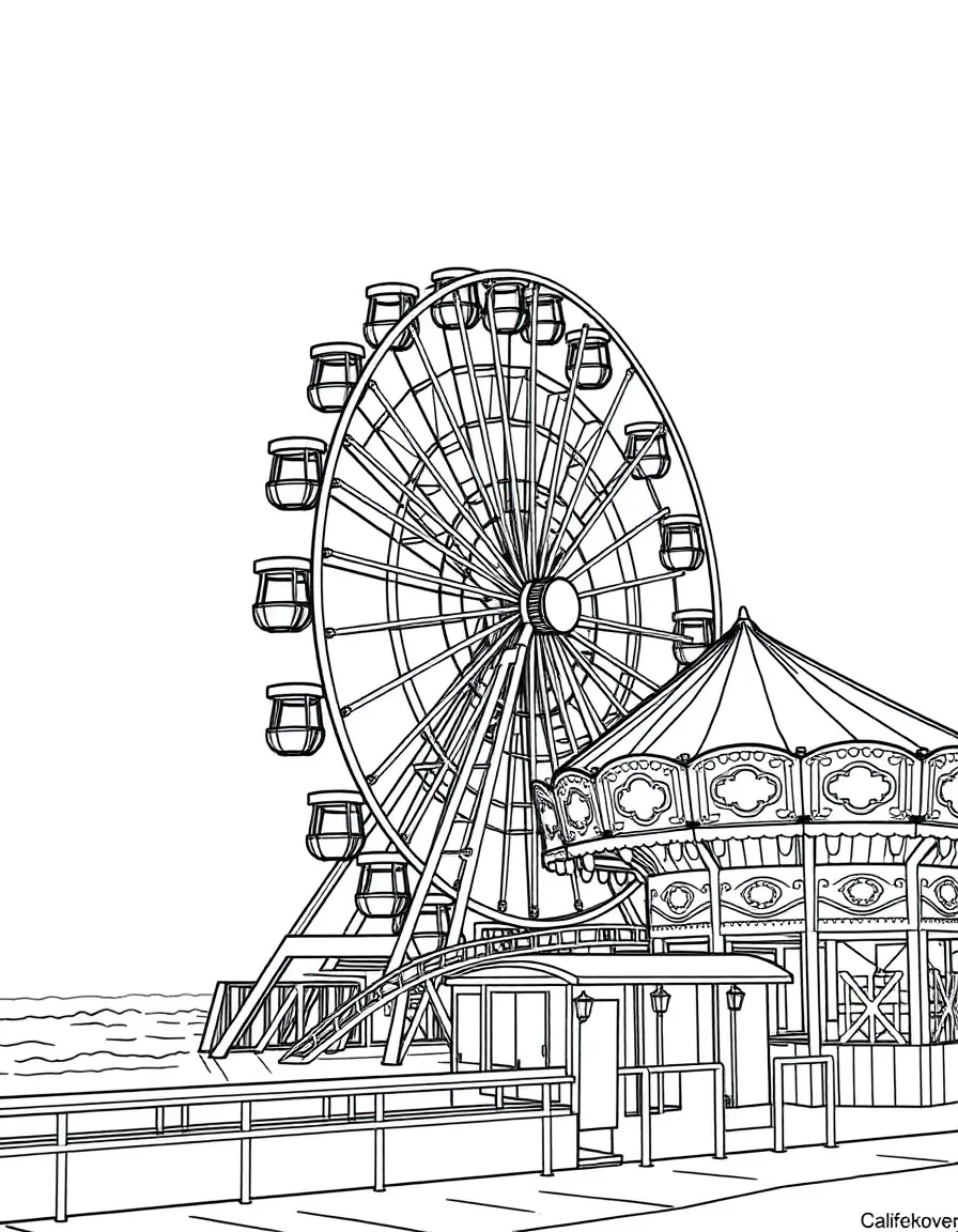 (California) Santa Monica Pier ferris wheel and roller coaster