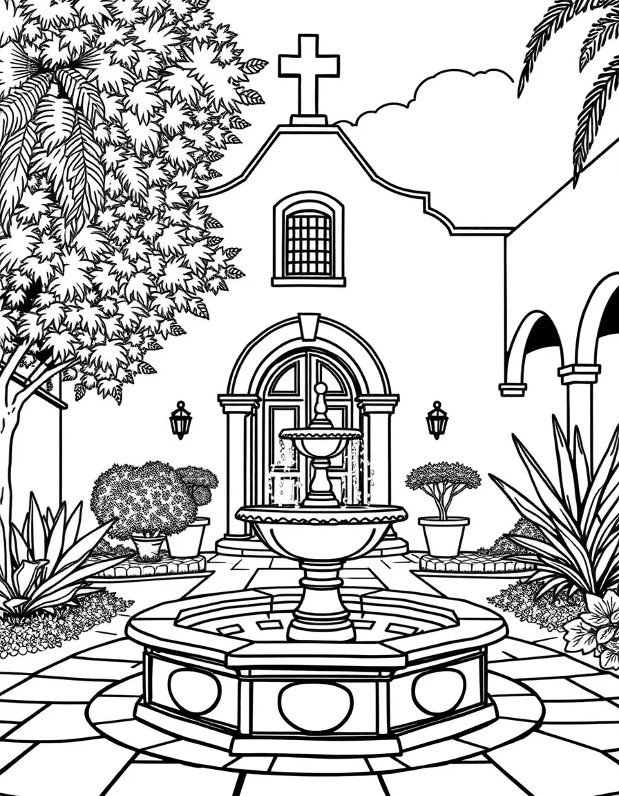 (California) California mission courtyard with fountain