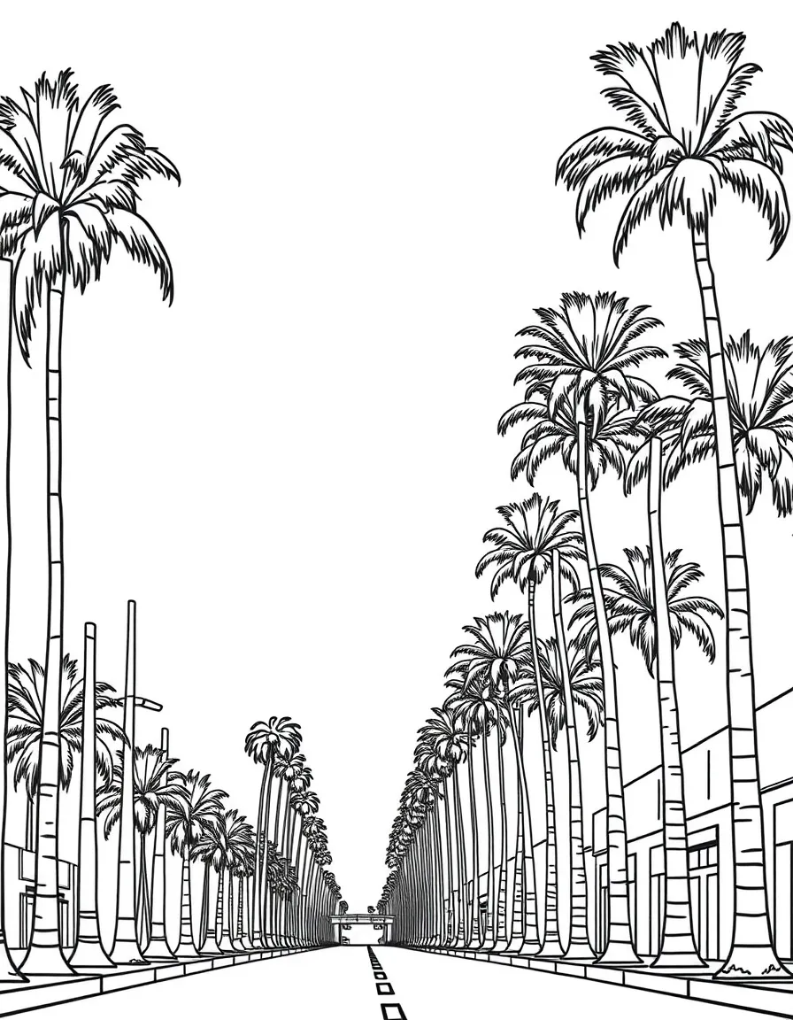 (California) Los Angeles palm tree-lined street