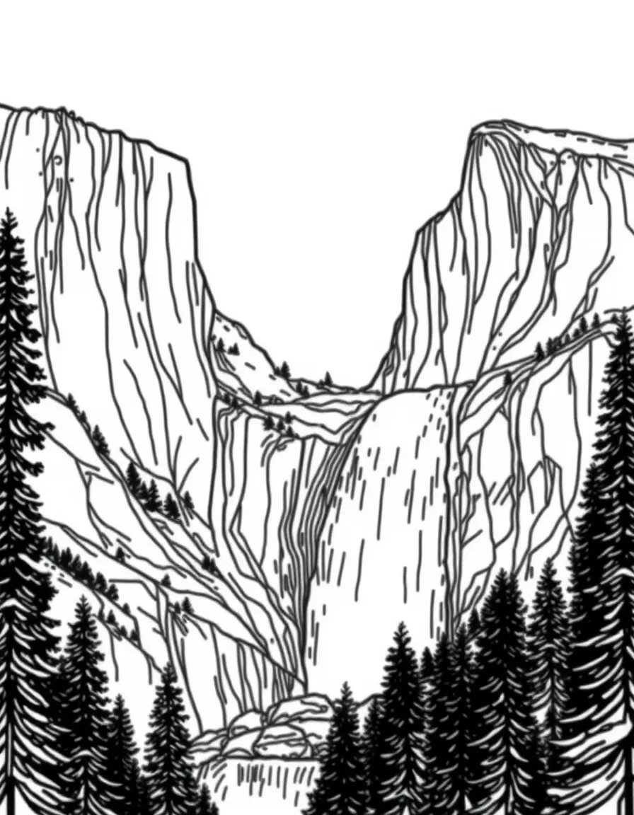 (California) Yosemite waterfall cascading down rocks