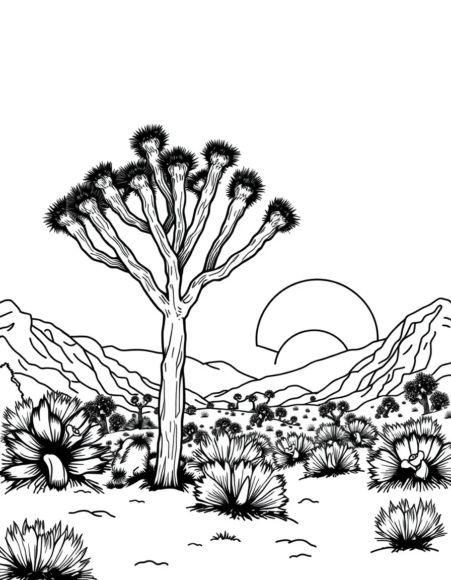 (California) California desert Joshua tree sunset