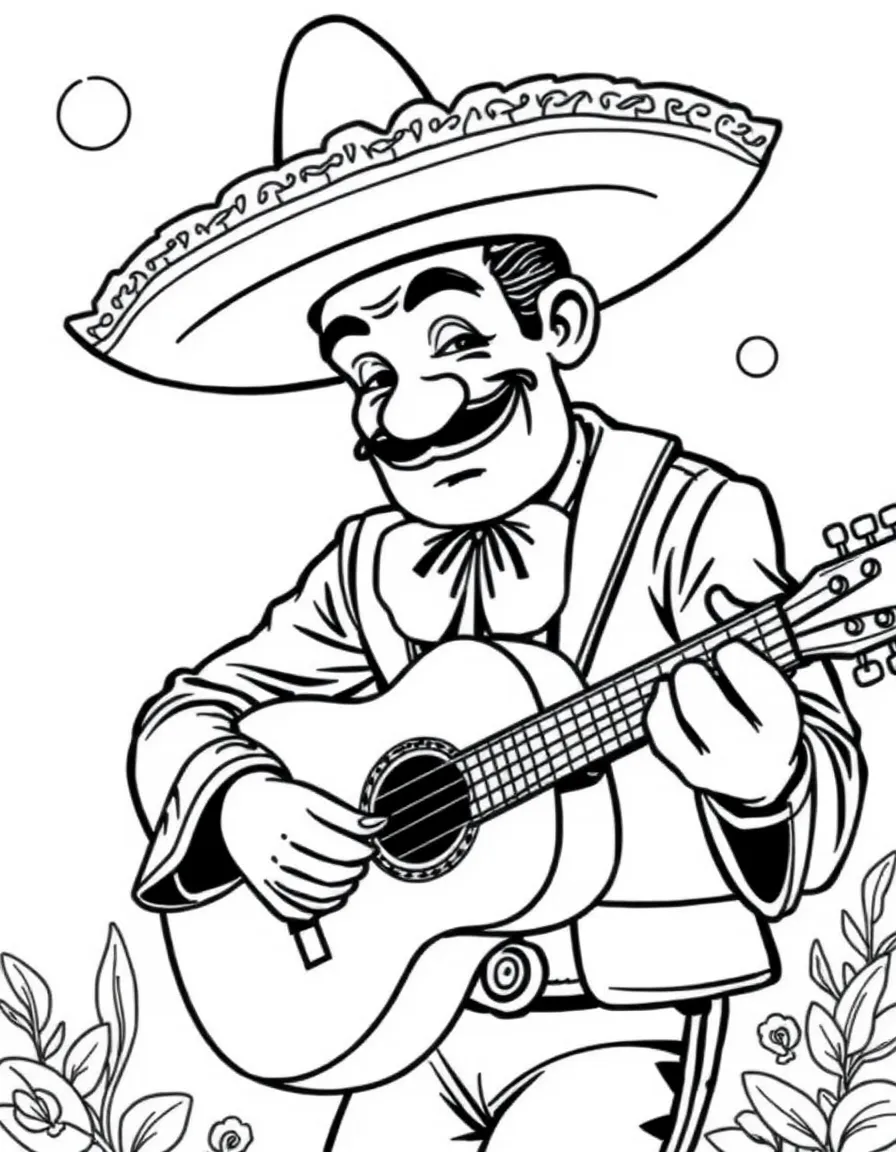(Mexico) A friendly mariachi musician playing guitar with a big sombrero