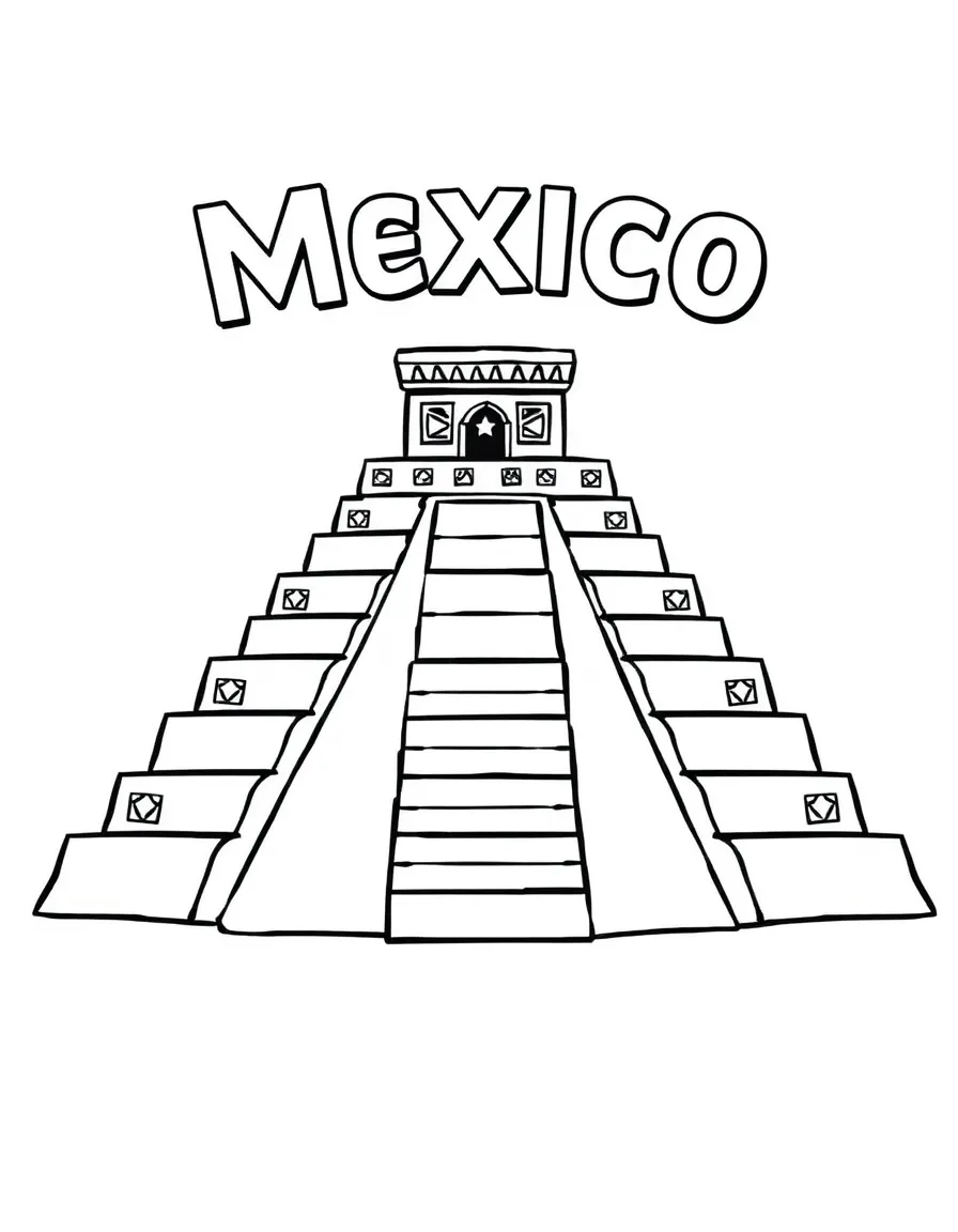 (Mexico) A simple Aztec pyramid with steps and basic geometric patterns