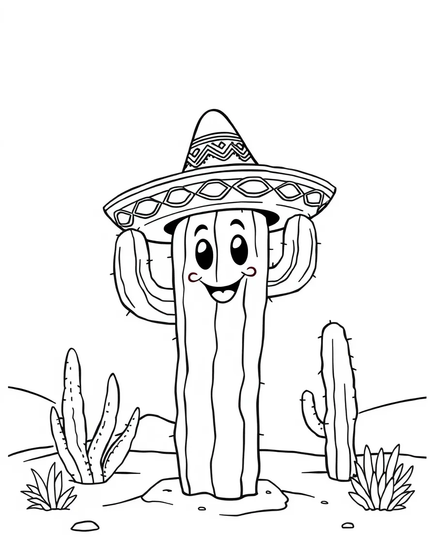 (Mexico) A friendly cactus wearing a small sombrero in the desert