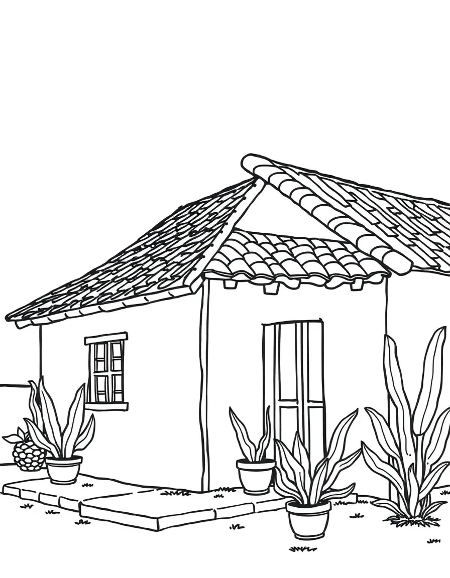 (Mexico) A traditional Mexican house with tile roof and simple architecture