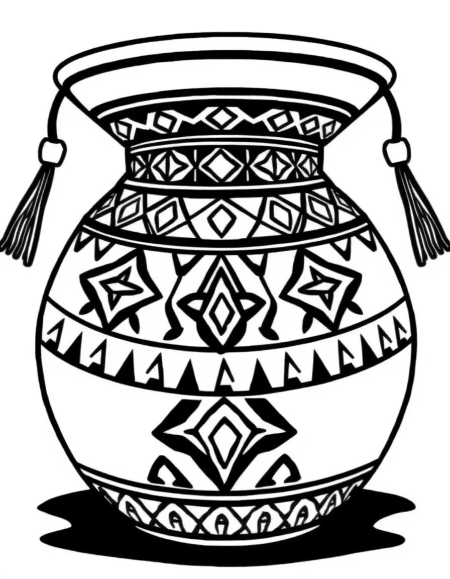 (Mexico) A traditional clay pot (olla) with geometric designs