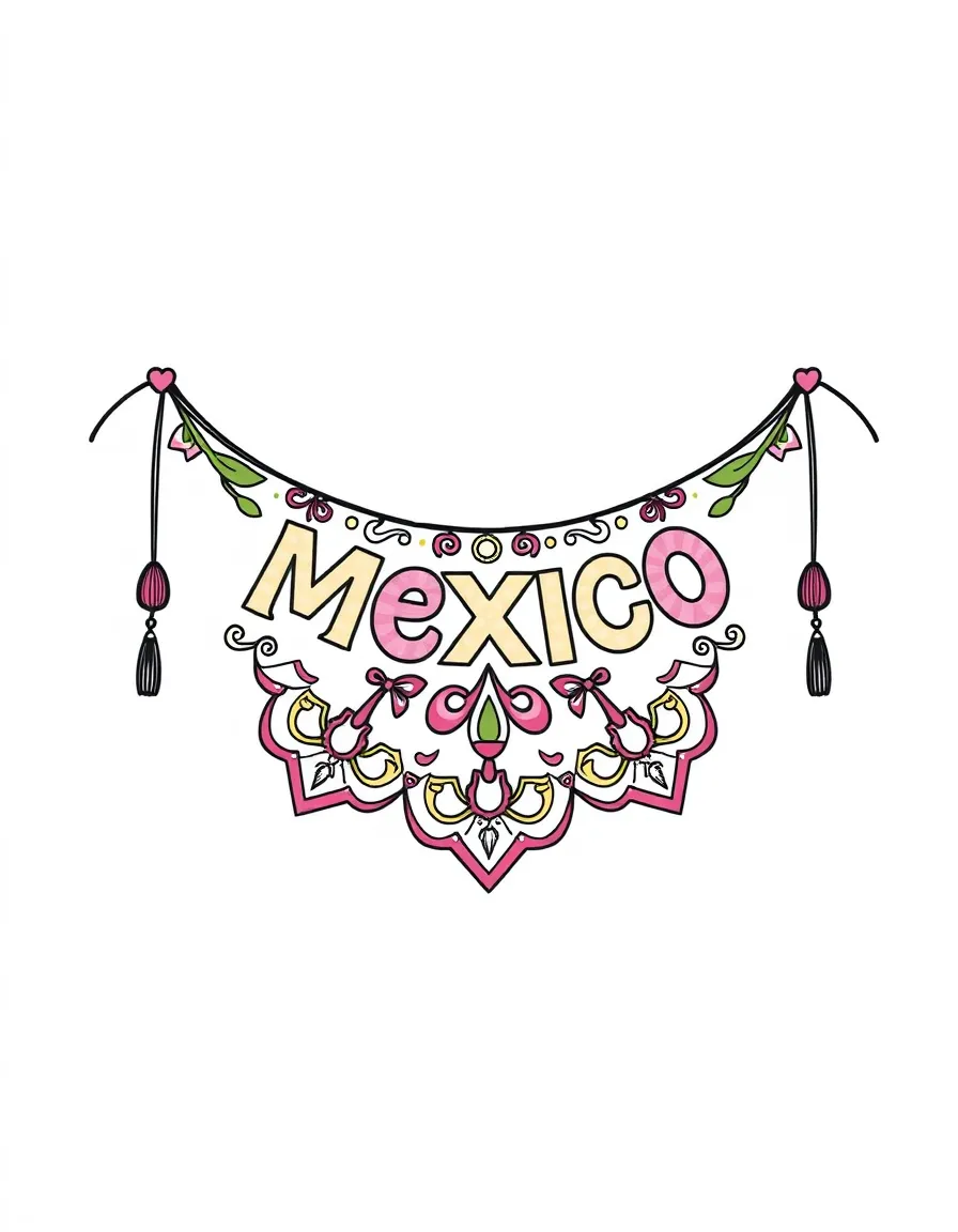 (Mexico) A colorful papel picado banner with cut-out patterns