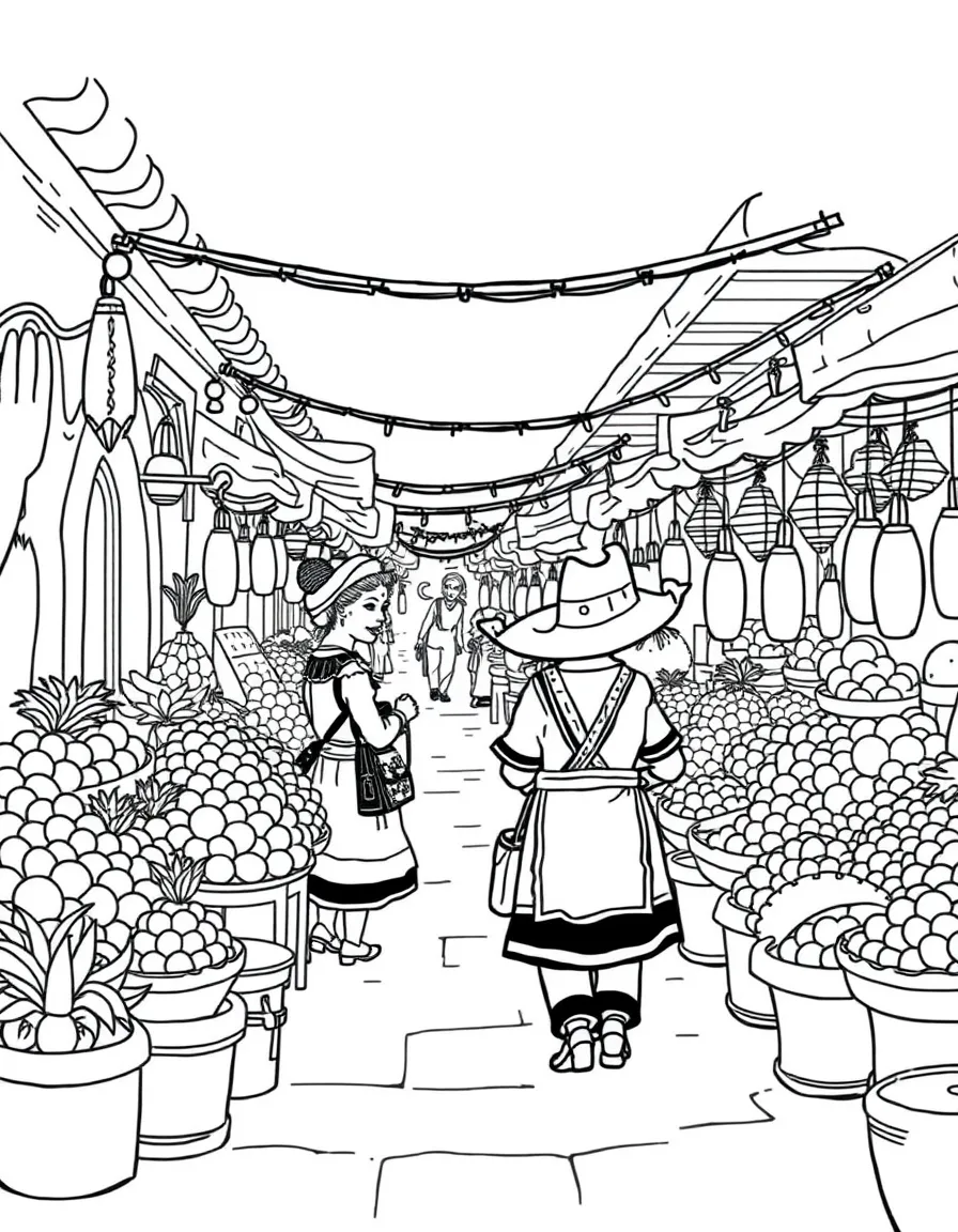 (Mexico) A traditional Mexican market scene with fruit vendors