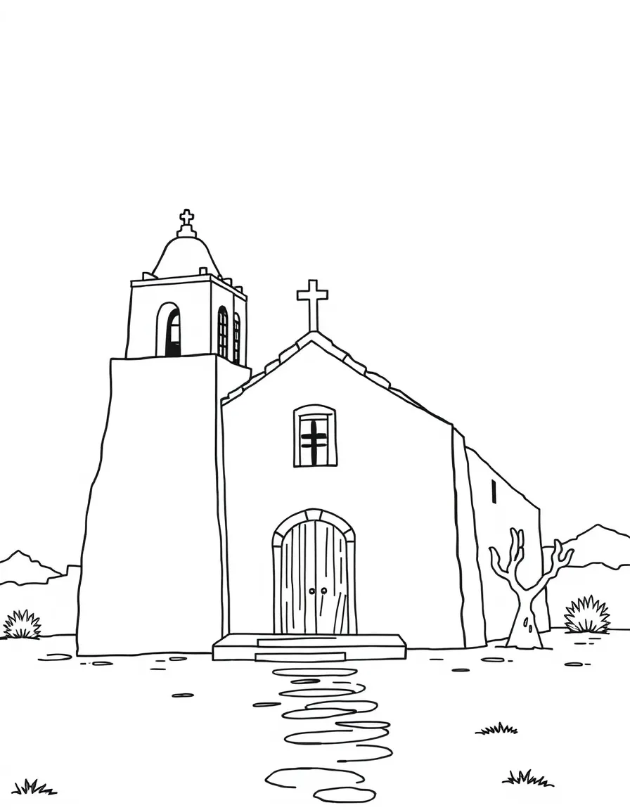 (Mexico) A simple adobe church with bell tower