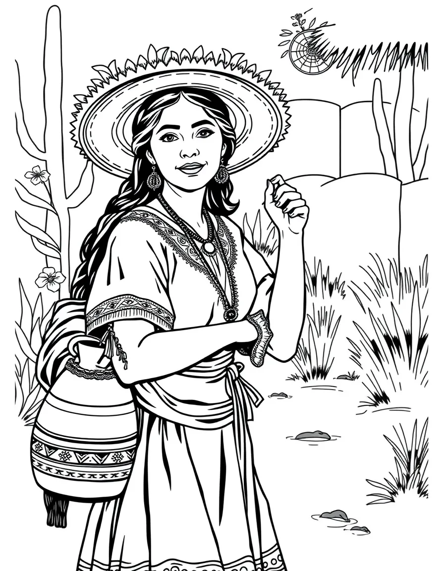 (Mexico) A traditional Mexican woman carrying a water jug