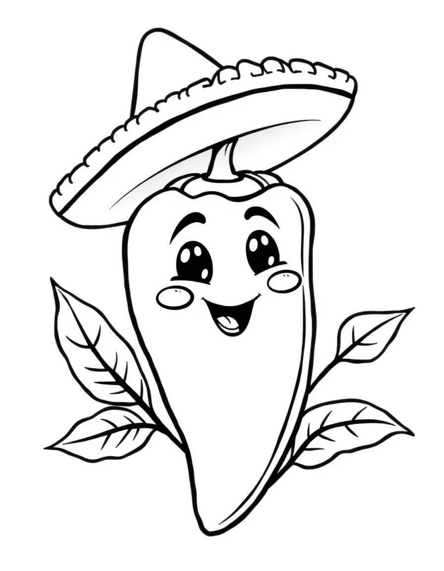 (Mexico) A cute cartoon jalapeño pepper with a sombrero