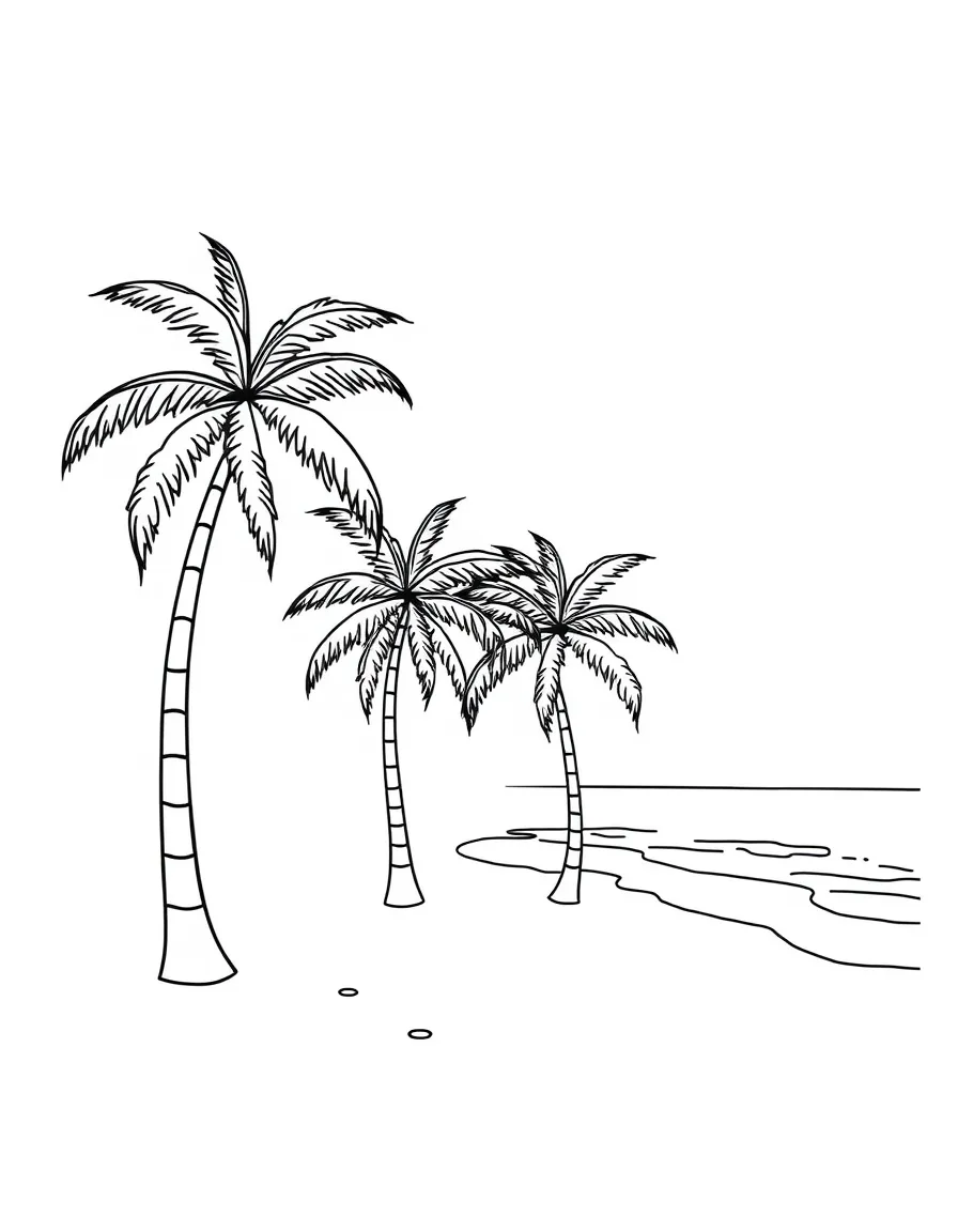 (Mexico) A simple drawing of a Mexican beach with palm trees