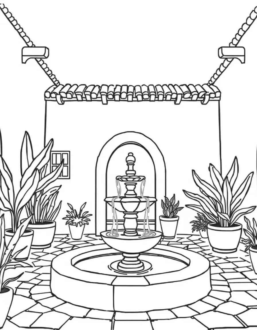 (Mexico) A simple Mexican courtyard with fountain