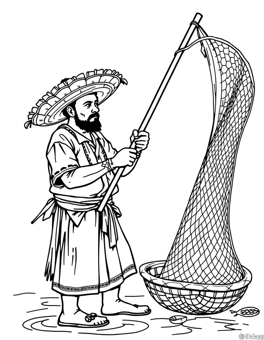 (Mexico) A traditional Mexican fisherman with net