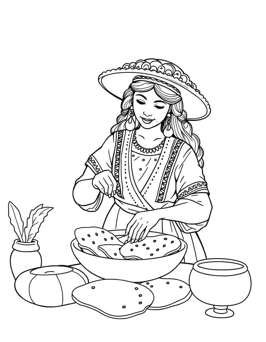 (Mexico) A traditional Mexican mother cooking tortillas