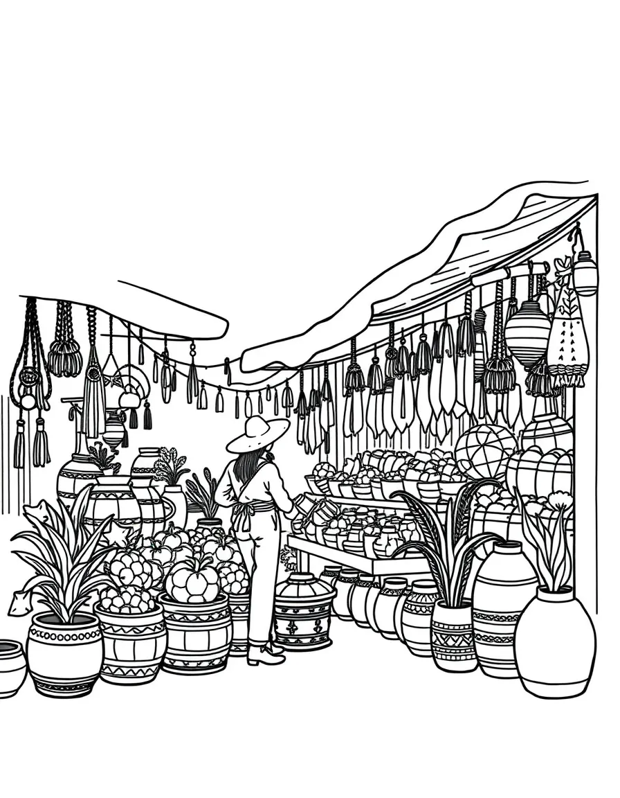 (Mexico) A basic drawing of Mexican handicrafts market