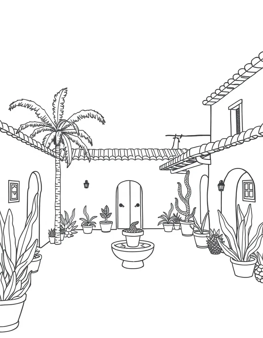 (Mexico) a simple Mexican hacienda with courtyard