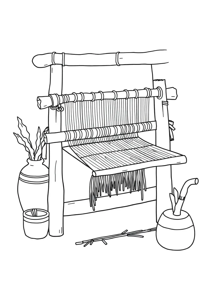 (Mexico) A traditional Mexican weaving loom scene