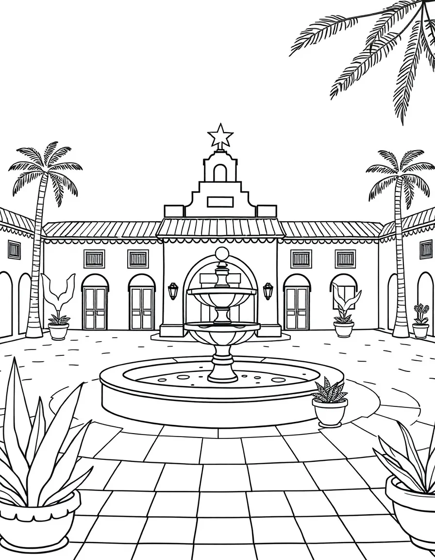 (Mexico) A simple Mexican plaza with fountain