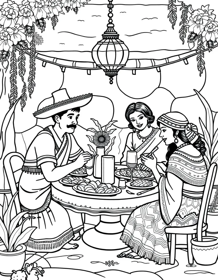 (Mexico) A traditional Mexican family dinner scene