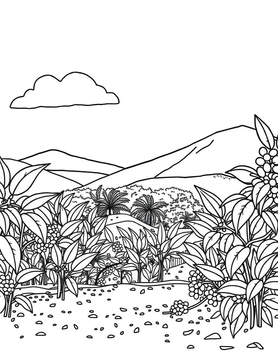 (Mexico) A basic drawing of Mexican coffee plantation
