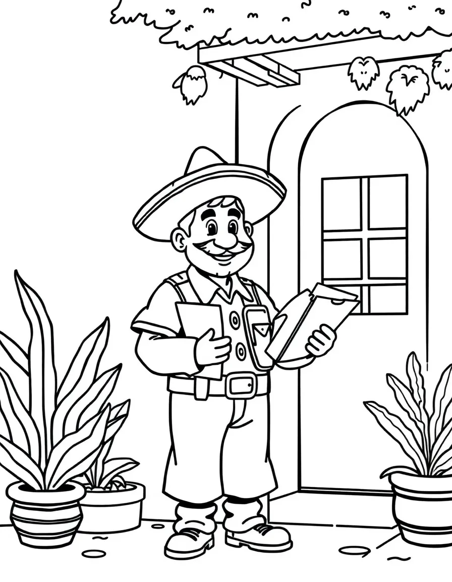 (Mexico) A friendly Mexican mailman delivering letters