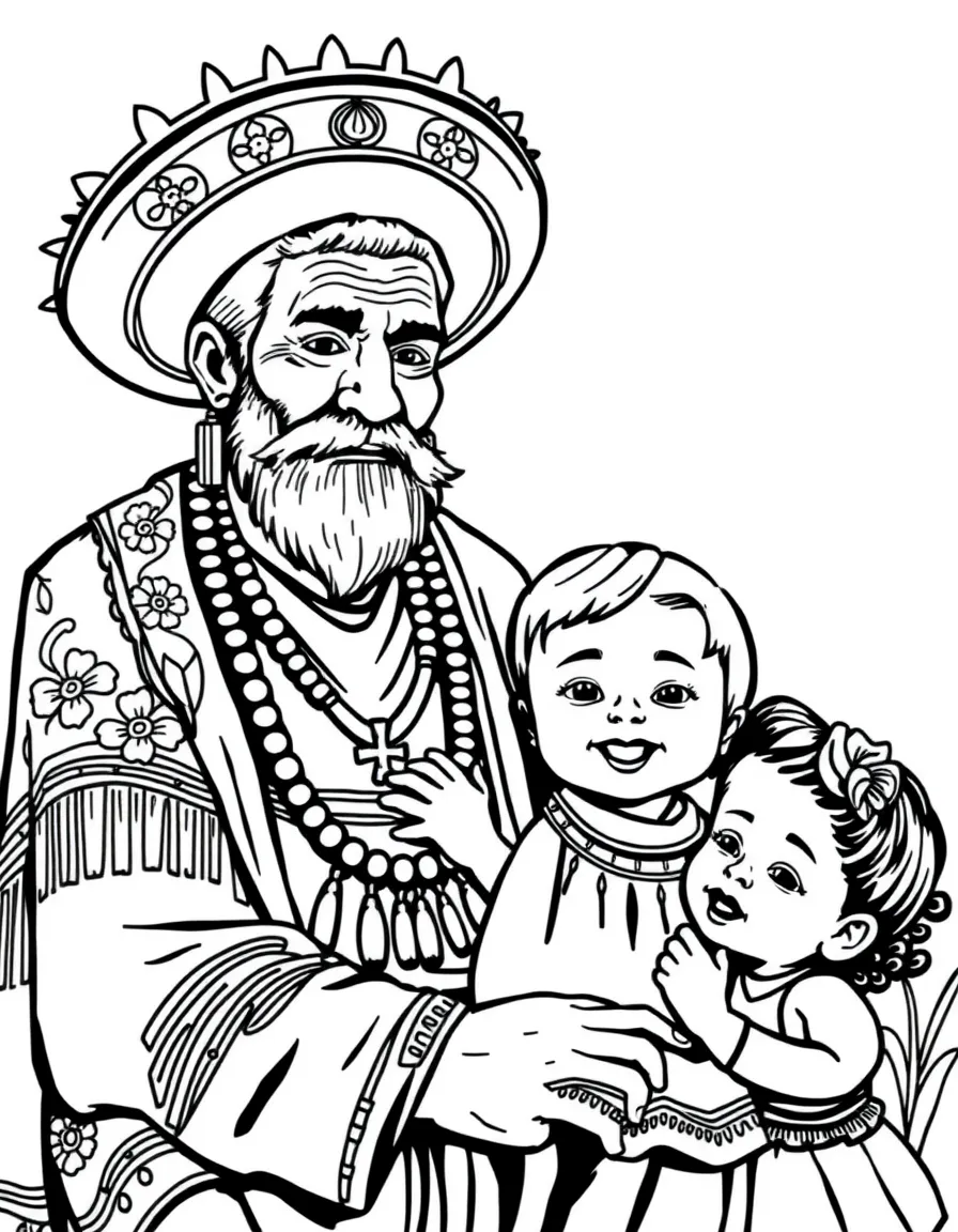 (Mexico) A traditional Mexican grandfather with grandchildren