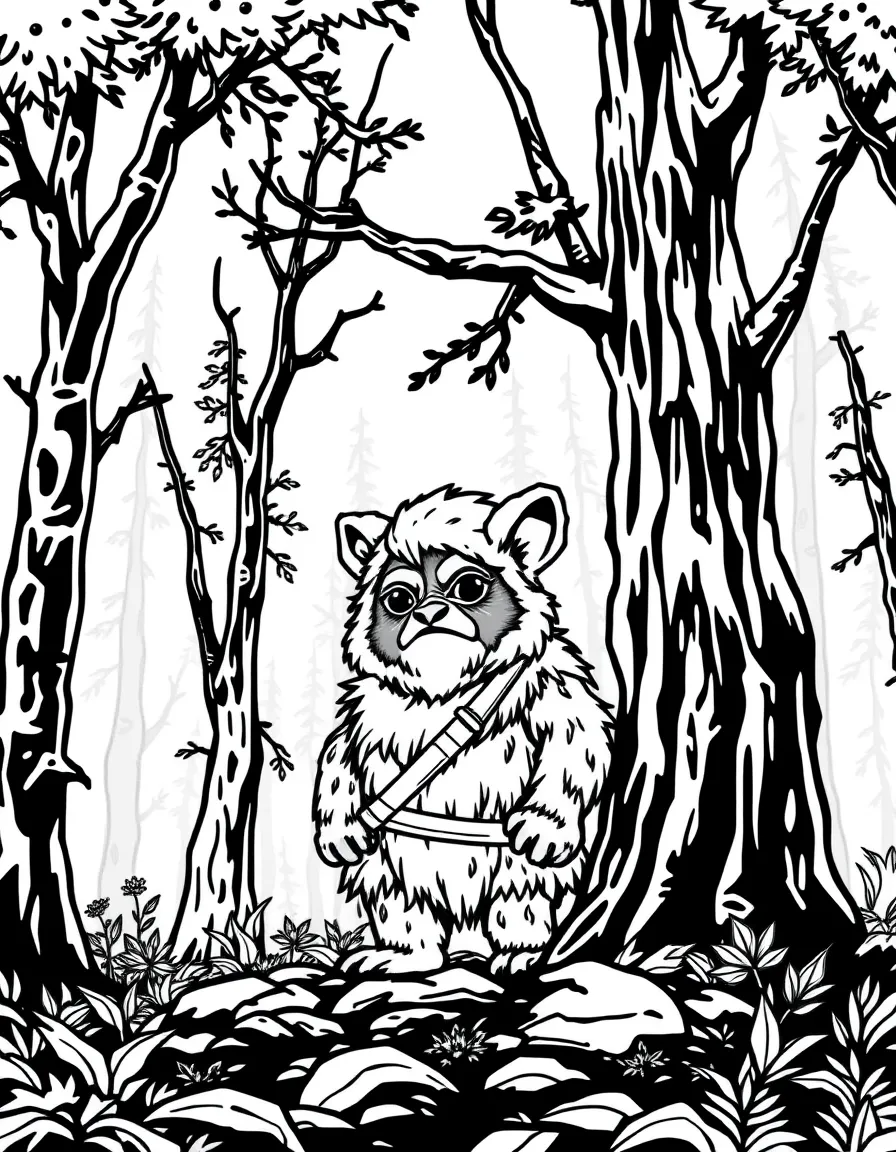 (Star Wars) An Ewok standing in a forest on Endor
