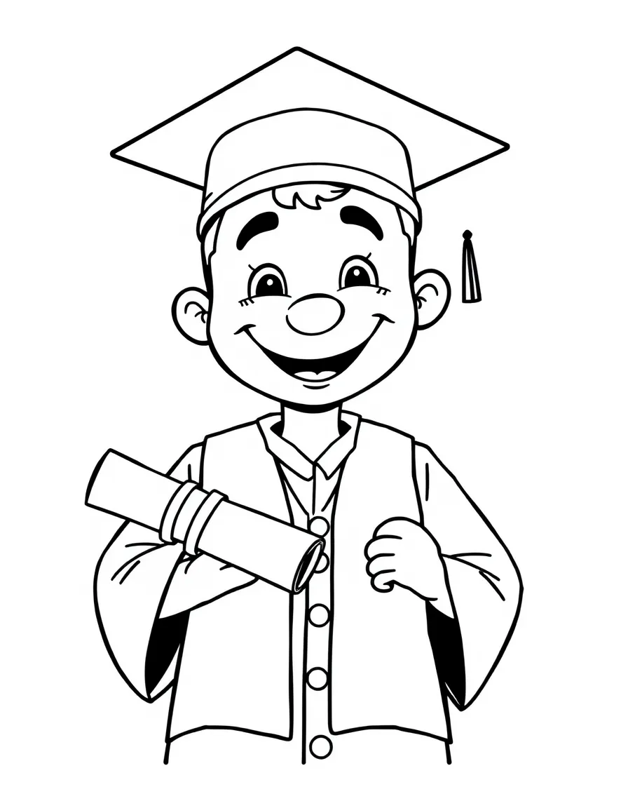 A smiling graduate in a cap and gown holding a diploma