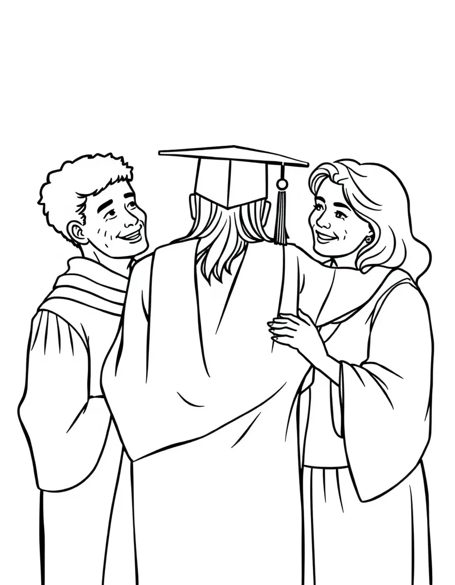 A proud graduate hugging their parents