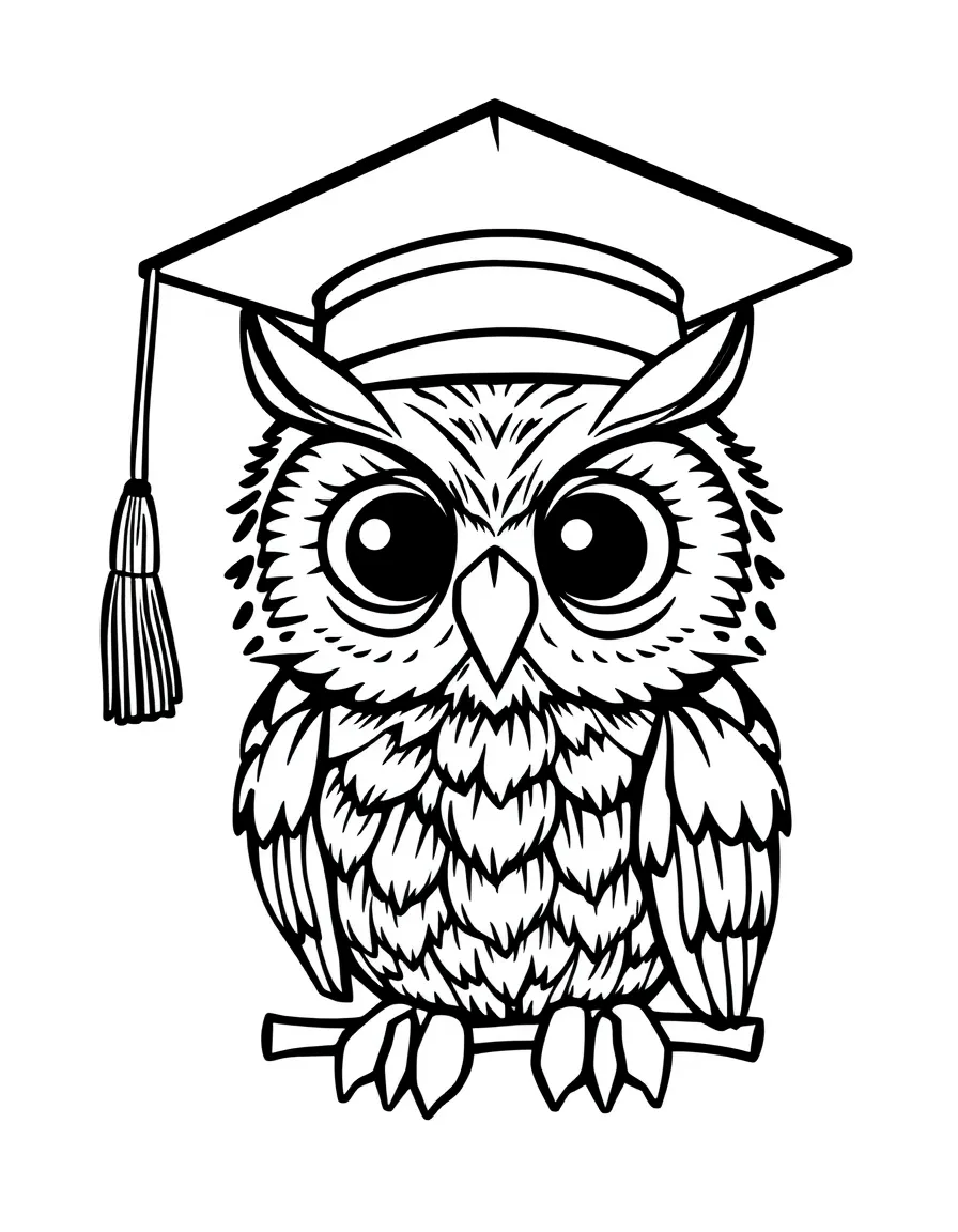 A cute owl wearing a graduation cap