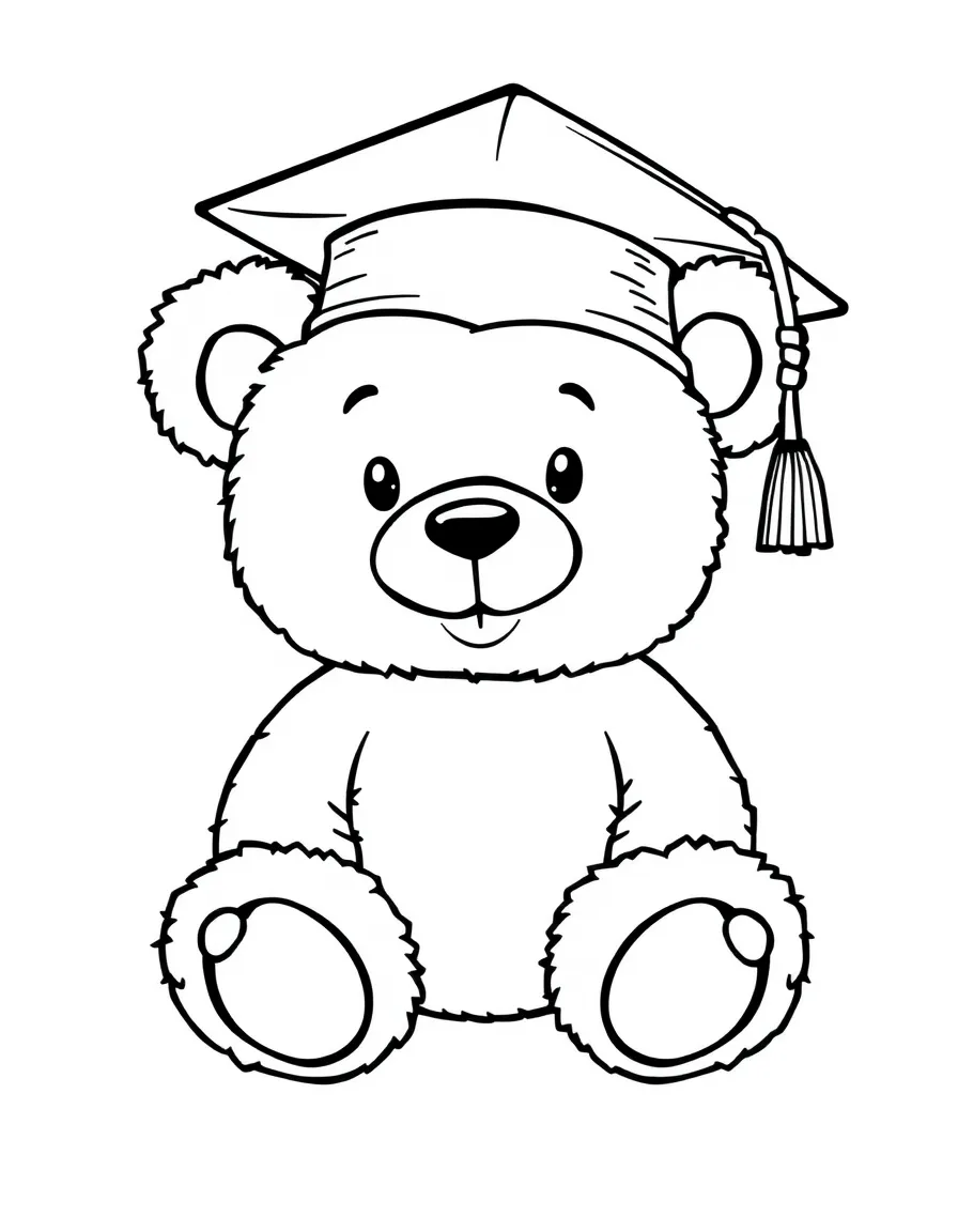 A teddy bear wearing a graduation hat