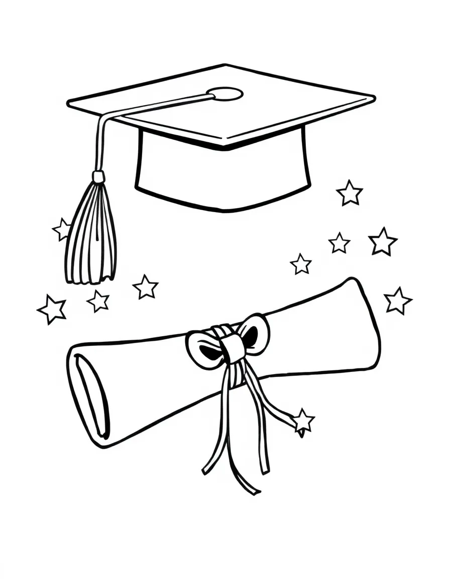 A graduation cap and diploma with stars around them