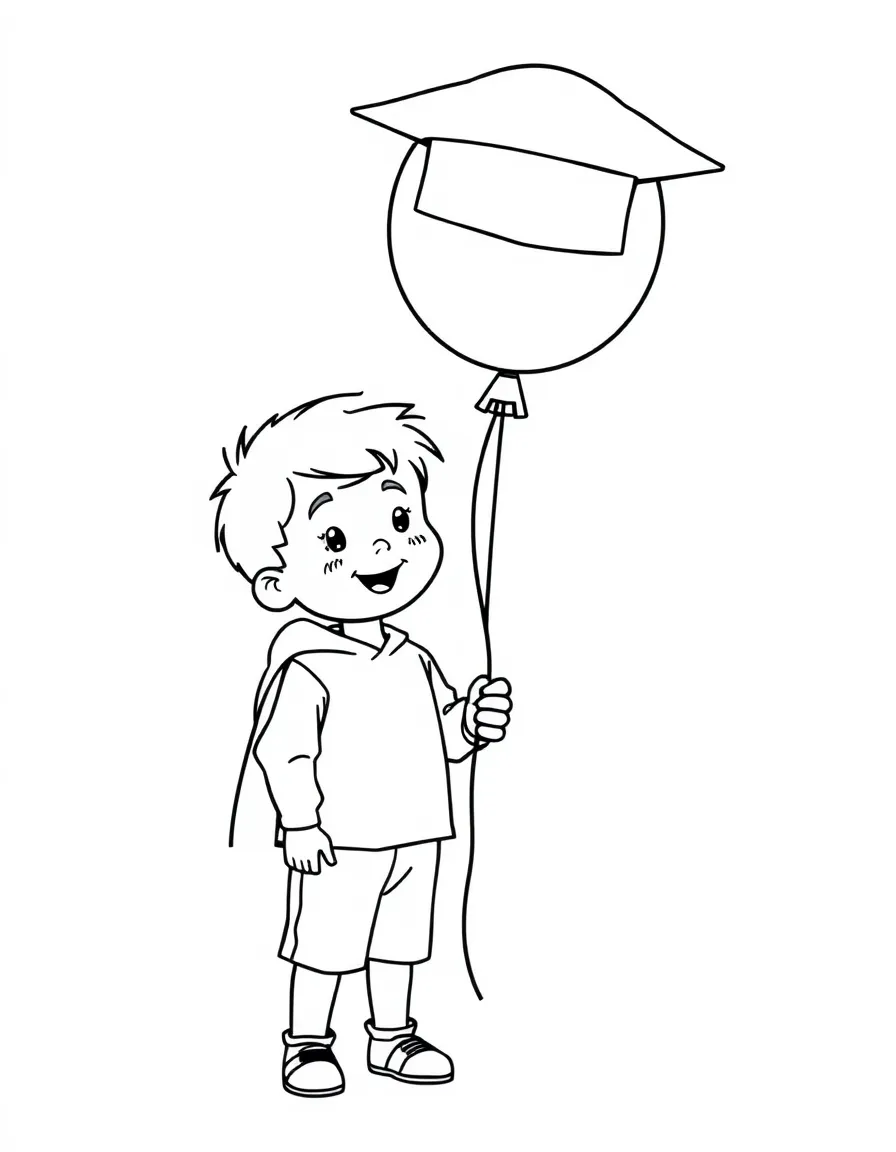 A boy holding a graduation balloon
