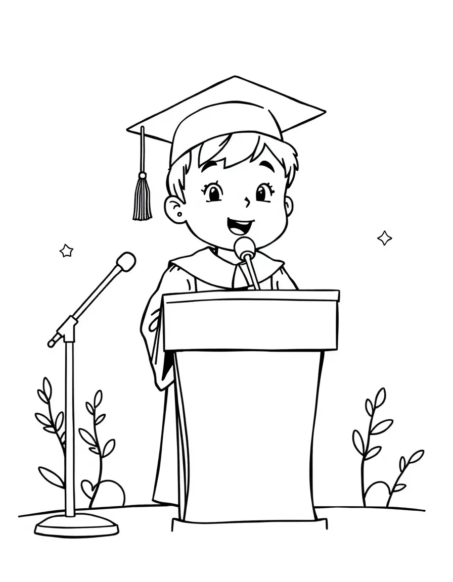 A child giving a graduation speech at a podium